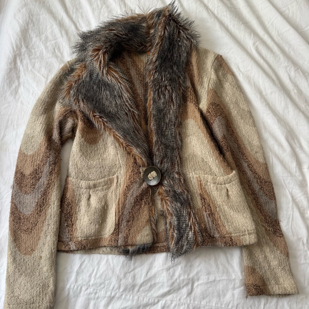 Elegant Faux Fur Trimmed Cardigan
